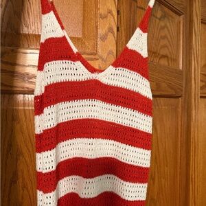 Pink lily Red and White Striped Knit Tank Top